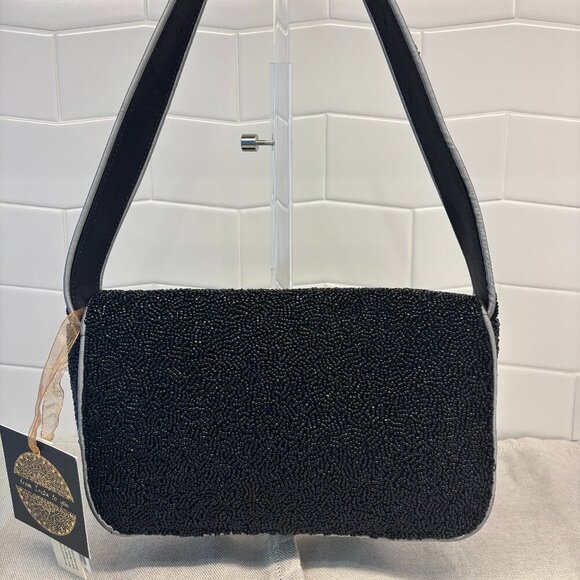 ☠️🖤Made in India Beaded Skull and Crossbones Shoulder Bag - Black & Silver☠️🖤 - Picture 3 of 10